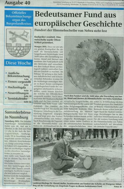 Presseartikel zur Himmelsscheibe !
