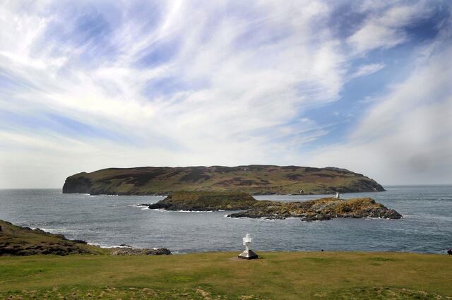 Blick auf Calf of Man vom Aussichtspunkt "The Sound".