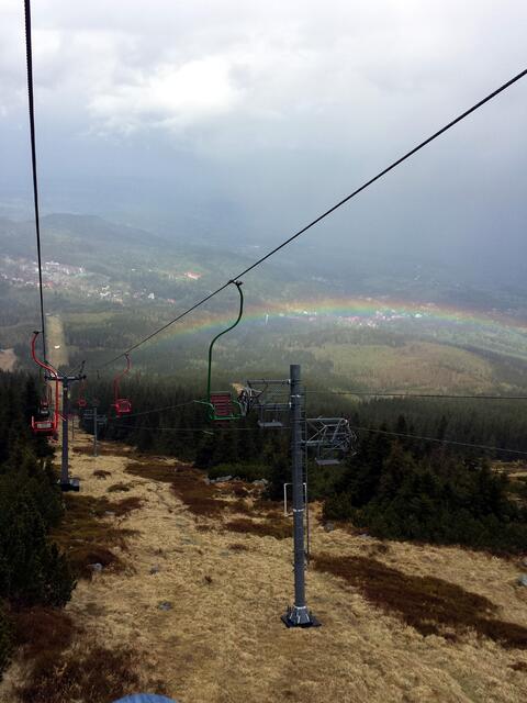 nach dem Abstieg wieder ein Stück mit dem Skilift...unter uns ein Regenbogen..toll...