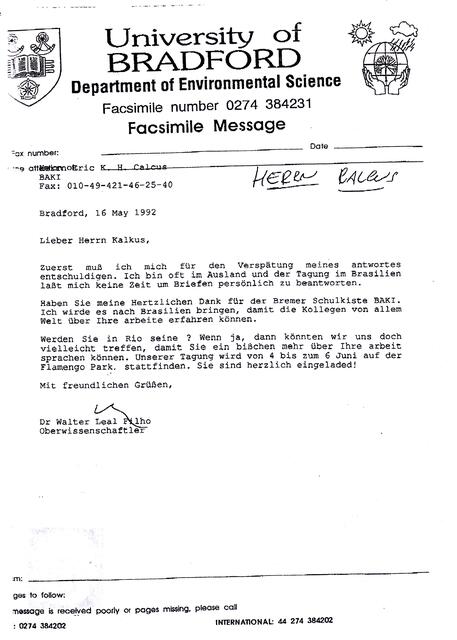 Einladung zur Teilnahme am UN-Umweltgipfel in Rio 1992
