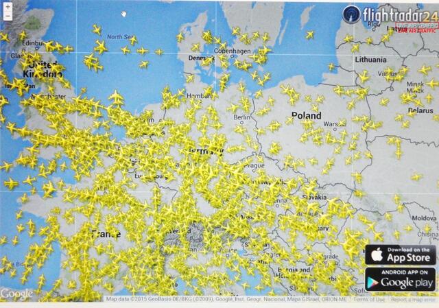 Luftverkehr über Europa zu einem ganz bestimmten Zeitpunkt.