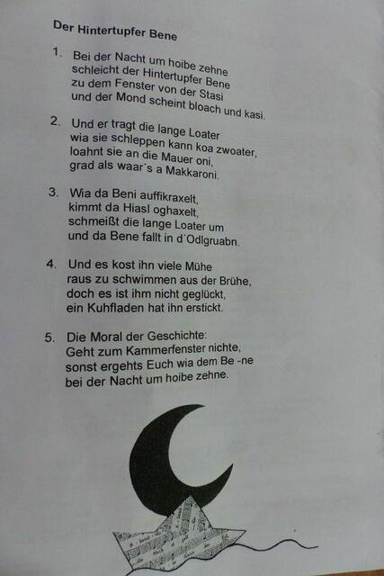 Der Hintertupfer Bene .... wir bekamen auch eine Erklärung, wie es zu diesem Lied kam ..