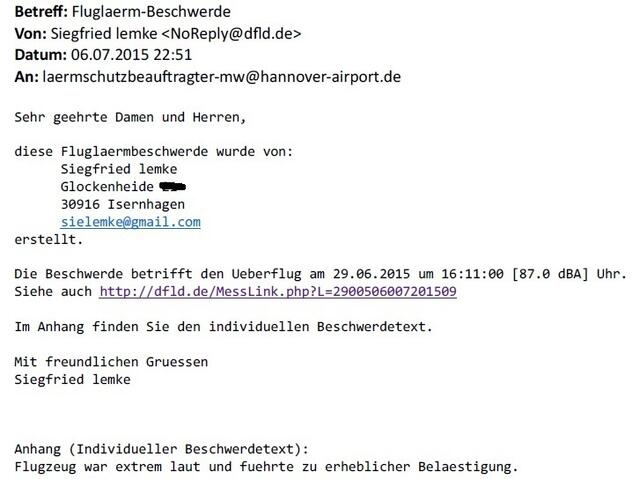 Beispiel für eine Beschwerde aus dem System