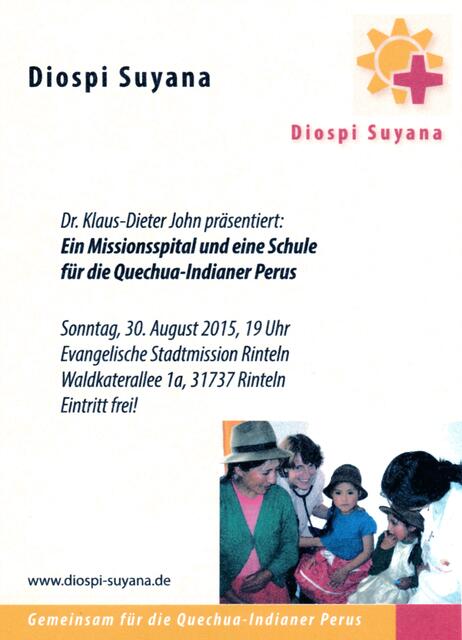 Stadtmission Rinteln: Einladung zur Präsentation (nur von angemeldeten "Facebook"-Teilnehmern anzuklicken): https://www.facebook.com/stadtmissionrinteln/ | Foto: http://www.diospi-suyana.de