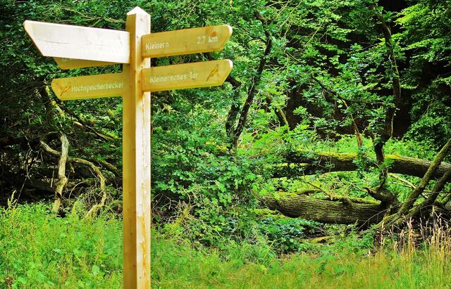 Überall neue Wegweiser, aber auch Wegversperrungen, die Umgehung erzwingen