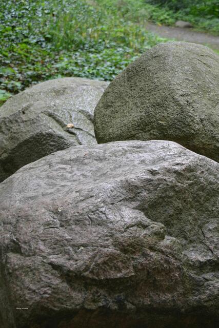 Drei große Feldsteine bilden den Druidenaltar im Hinüberschen Garten. Sie stehen als Symbol für eine ungeschliffene Persönlichkeit. (Foto: Katja Woidtke)