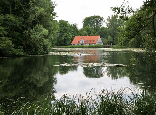 Blick über den Mühlenteich auf die Fürst Bismarck Mühle