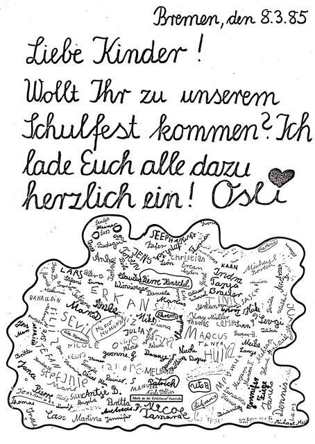 Einladung zum Schulfest in der "Osli-Schule" am 28. Juni 1985