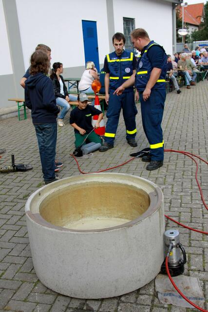 Mit Hydraulikhebern wurden zentnerschwere Betonteile angehoben.