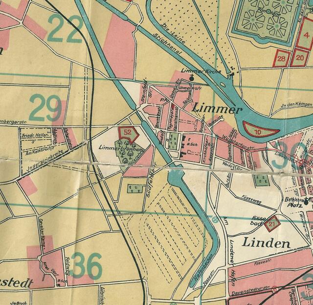 Phönix-Plan, Kartenausschnitt Lindener Hafen, um 1925.