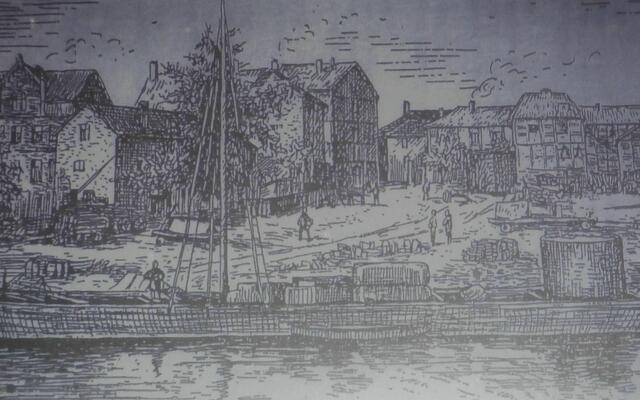 Alter Hafen an der Ihme (Ausschnitt aus "Honovere" von Wilhelm Winkel, Band 3).