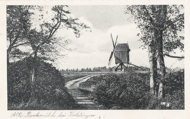 1872 kaufte der damalige Mühlenpächter der Teichmühle die abgebildete Windmühle und setzte sie auf den Kleinen Mühlenberg. 1939 wurde sie abgerissen.