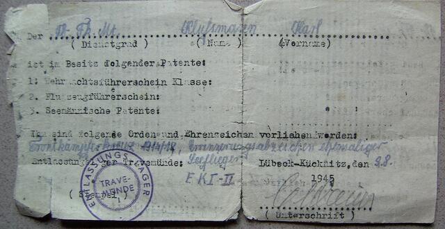 Entlassungspapiere von 1945