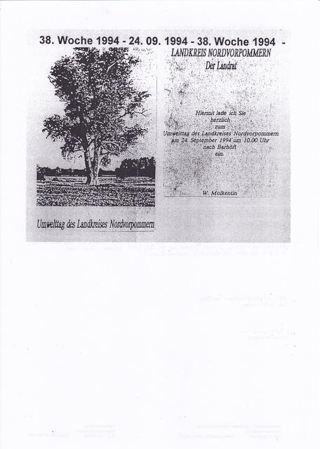 Einladung zum Umwelttag des Landkreises Nordvorpommern am 24. September 1994 in Barhöft | Foto: Landkreis Nordvorpommern