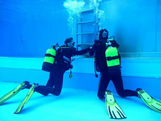 Friesentaucher demontieren Leitern im Freibad Hänigsen. Dadurch wird u.a. das Schwimmerbecken winterfest gemacht.