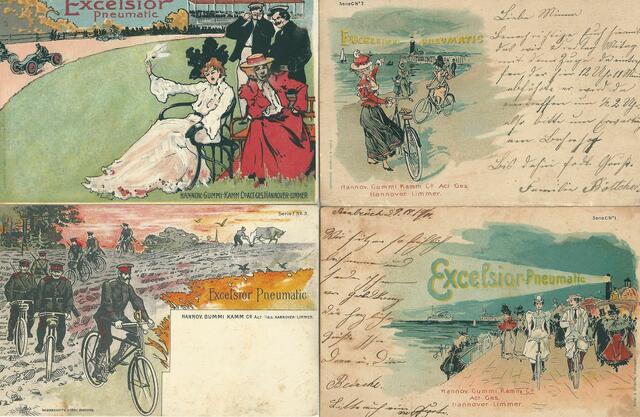 Excelsior-Werbekarten, um 1900.