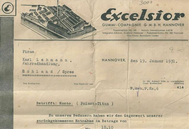 Rechnung Excelsior, 1931.