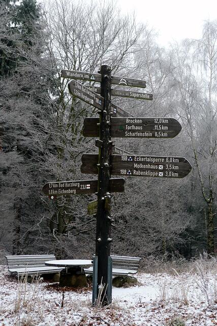 Wegweiser im Nationalpark Harz