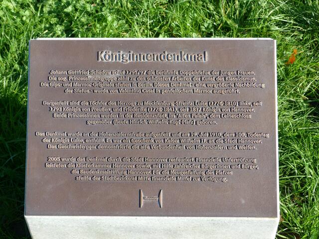 Tafel am Denkmal der Frederike und Luise, Hohenzollernstraße, Eilenriede, Hannover