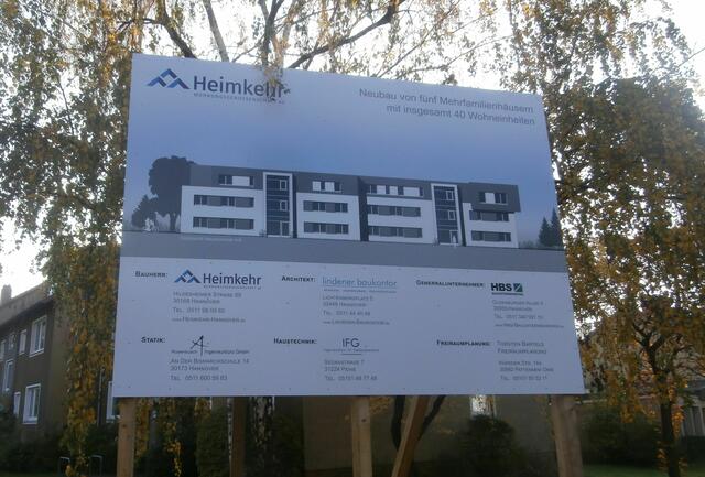 Bauprojekt der Wohnungs-Genossenschaft "Heimkehr. Fünf Mehrfamilienhäuser mit 40 Wohneinheiten. Gutes Gelingen.