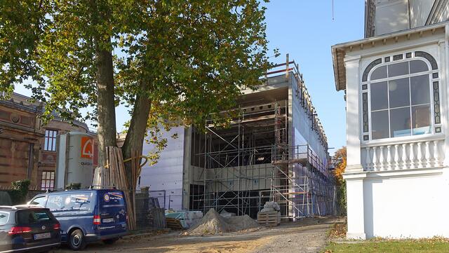 Zwischen dem Museumsbau (links) und einer alten Villa (rechts) liegt das Baufeld an der Werderstraße.