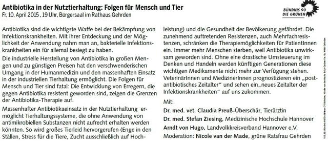 Auch die Gehrdener Grünen haben die Folgen der Massentierhaltung thematisiert: http://www.gruene-gehrden.de/?p=63