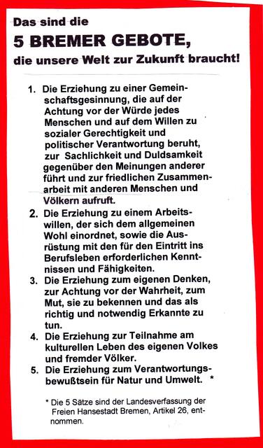 Das sind die 5 BREMER GEBOTE, die unsere Welt zur Zukunft braucht!