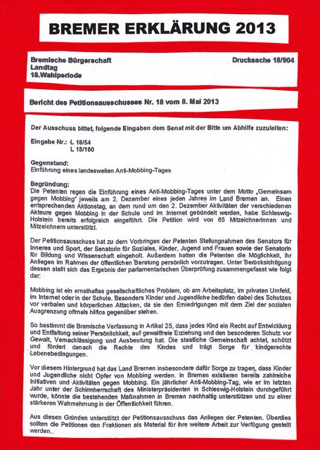 BREMER ERKLÄRUNG 2013 | Foto: Bremische Bürgerschaft (Text)