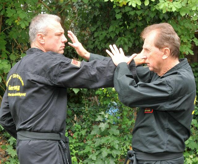 Abwehr eines Angriffs und Gegenangriff zur Augenpartie