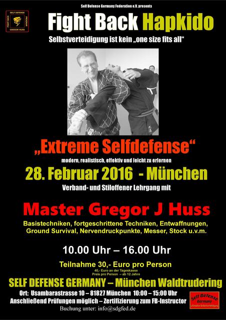 monatliche Sonder Kurse in München und anderen Orten mehr Info auf fightback.academy