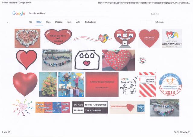 GOOGLE-Suche "Schule mit Herz" (Ausschnitt) am 20. Januar 2016, 06:23 Uhr | Foto: GOOGLE