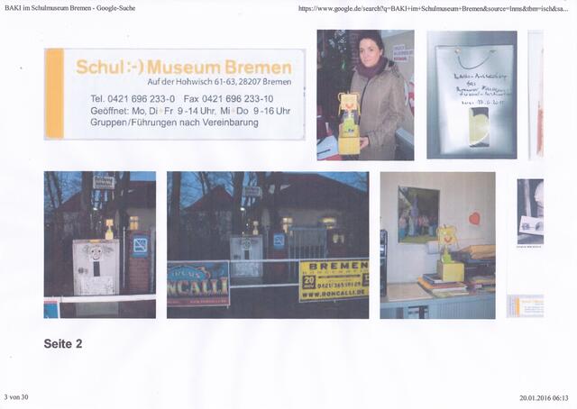 GOOGLE-Suche "BAKI im Schulmuseum Bremen" (Ausschnitt) am 20. Januar 2016, 06:13 Uhr | Foto: GOOGLE