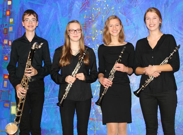 Das Klarinettenquartett erspielte sich mit 93 Punkten die Weiterleitung zum Landeswettbewerb und den Titel Verbandssieger 2016 in der Kategorie Holzbläser AG III.