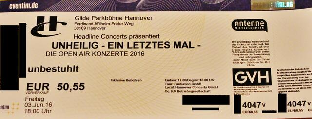 Ich habe meine Konzertkarte für Hannover schon ....