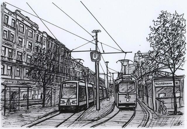 Urban-Loritz-Platz, Endstelle der Linien 6 und 18. Von Maxi Herta Altrogge.