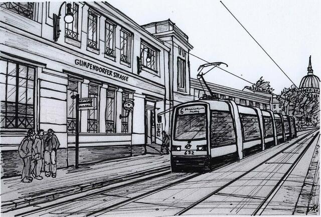 Bahnhof Gumpendorfer Straße, Linie 6. Von Maxi Herta Altrogge.