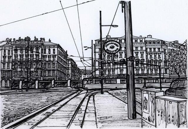 Schwarzenbergplatz, Linien D und 71. Von Maxi Herta Altrogge.