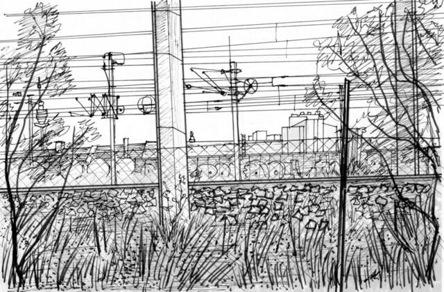 Bahngelände in der Nordbahnstraße. Von Maxi Herta Altrogge.