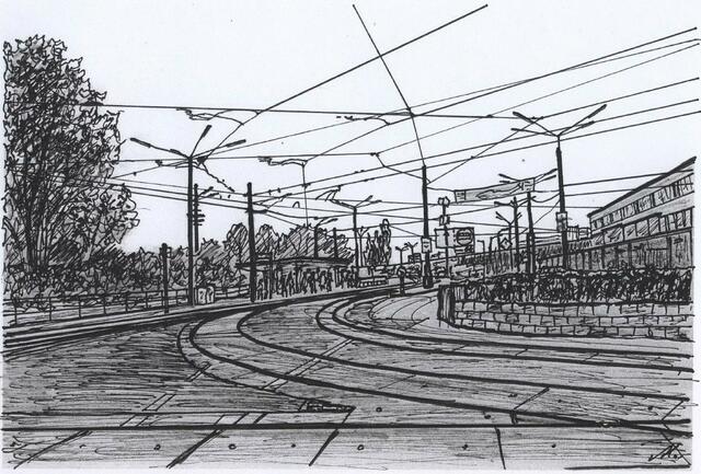 Südbahnhof, Platz vor dem Hauptgebäude. Von Maxi Herta Altrogge.