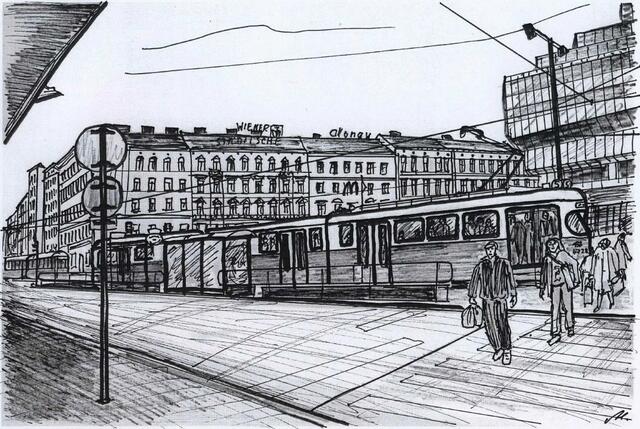 Julius-Tandler-Platz, Linien 5 und 33. Von Maxi Herta Altrogge.