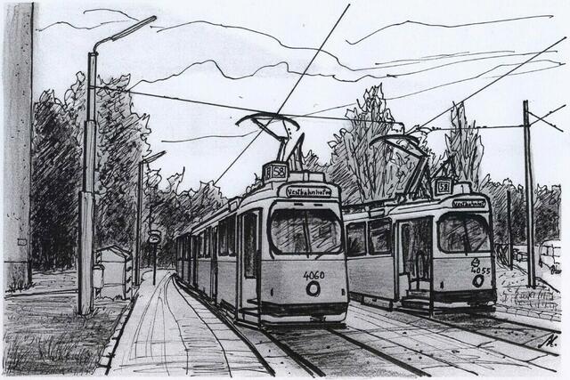 Hummelgasse, Endstelle Linie 58. Von Maxi Herta Altrogge.
