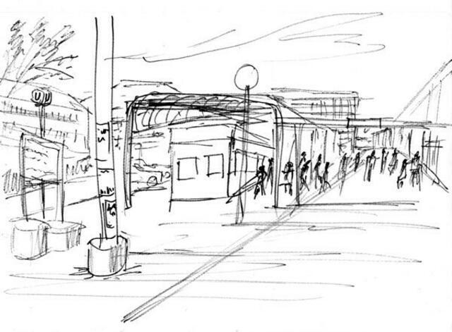 Bahnhof Praterstern vor dem Umbau, Linie 5. Von Maxi Herta Altrogge.