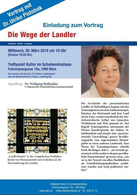 Vortrag in Wien: Die Wege der Landler - Gestern, heute, morgen - https://www.facebook.com/events/886517774780837/ | Foto: wie vor