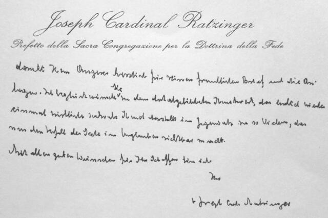 Handschriftliches Grußwort von Papst em. Benedikt XVI