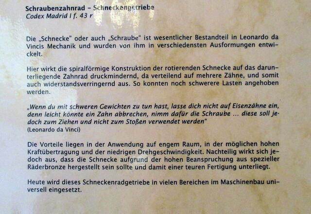 Schneckengetriebe  - Leonardo da Vincis Maschinen in Naumburg !