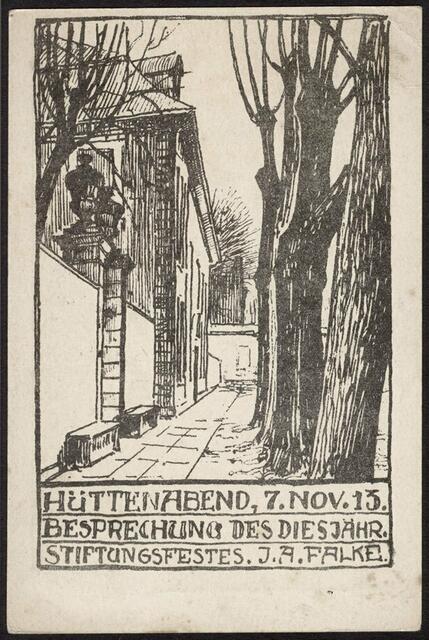 Besprechung Stiftungsfest 1913, Schriftwart cand. arch. A. Falke informiert die Hüttenbrüder, November 1913.
