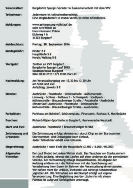 Ausschreibung 6. Burgdorfer Spargel-Lauf 2016.