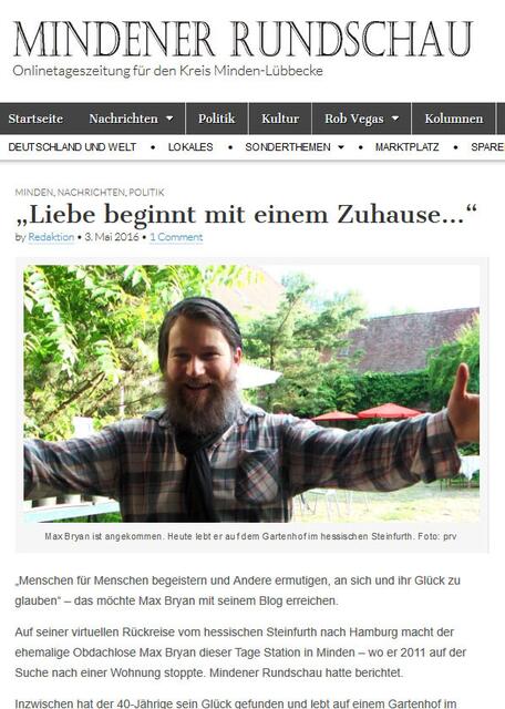 Interview - 30 Fragen - 30 Antworten
http://mindener-rundschau.de/index.php/2016/05/03/26832-liebe-beginnt-mit-einem-zuhause/