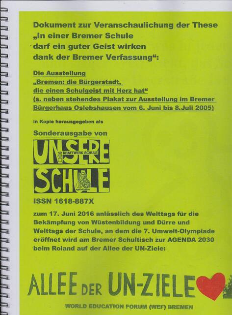 4. Juni 2016: These "In einer Bremer Schule darf ein guter Geist wirken dank der Bremer Verfassung"