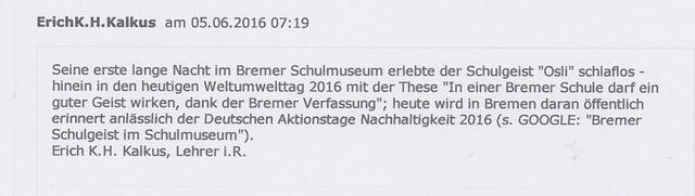 Information zum Weltumwelttag 2016 aus Bremen (Kommentar zur Veröffentlichung "Lange Nacht der Museen - Von Kunst bewegt") | Foto: www.weser-kurier.de